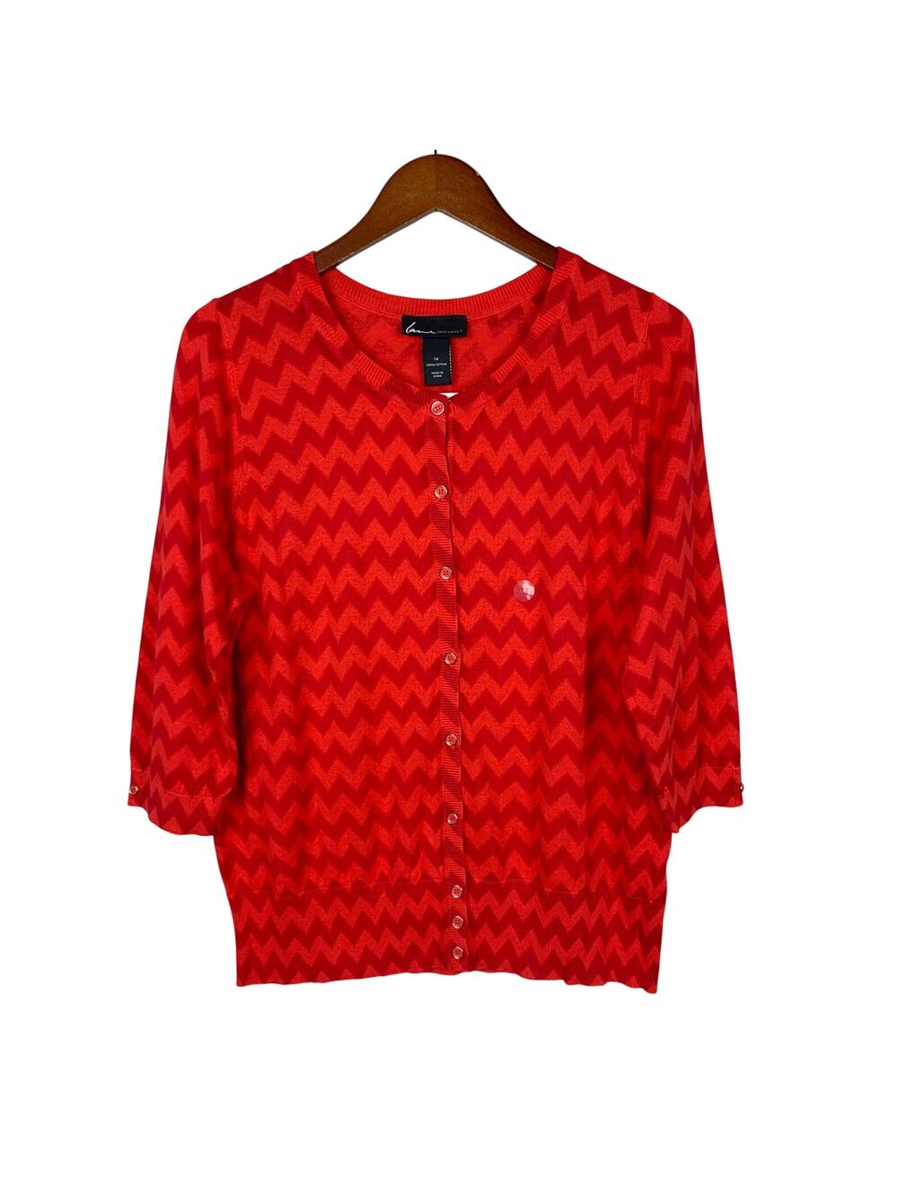 New Lane Bryant Cardigan Sweater Red Chevron Cotton 3/4 Sleeve Women's 14